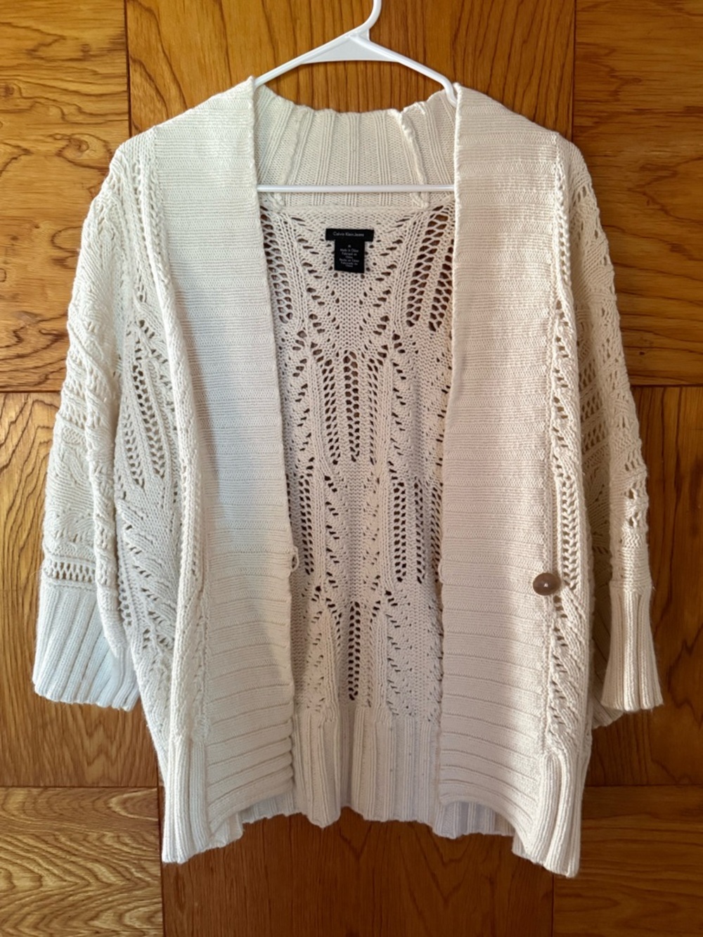 Calvin Klein Jeans Cream Open-Knit Shawl Cardigan